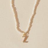 Custom Glitter Initial Mini Pearl Necklace